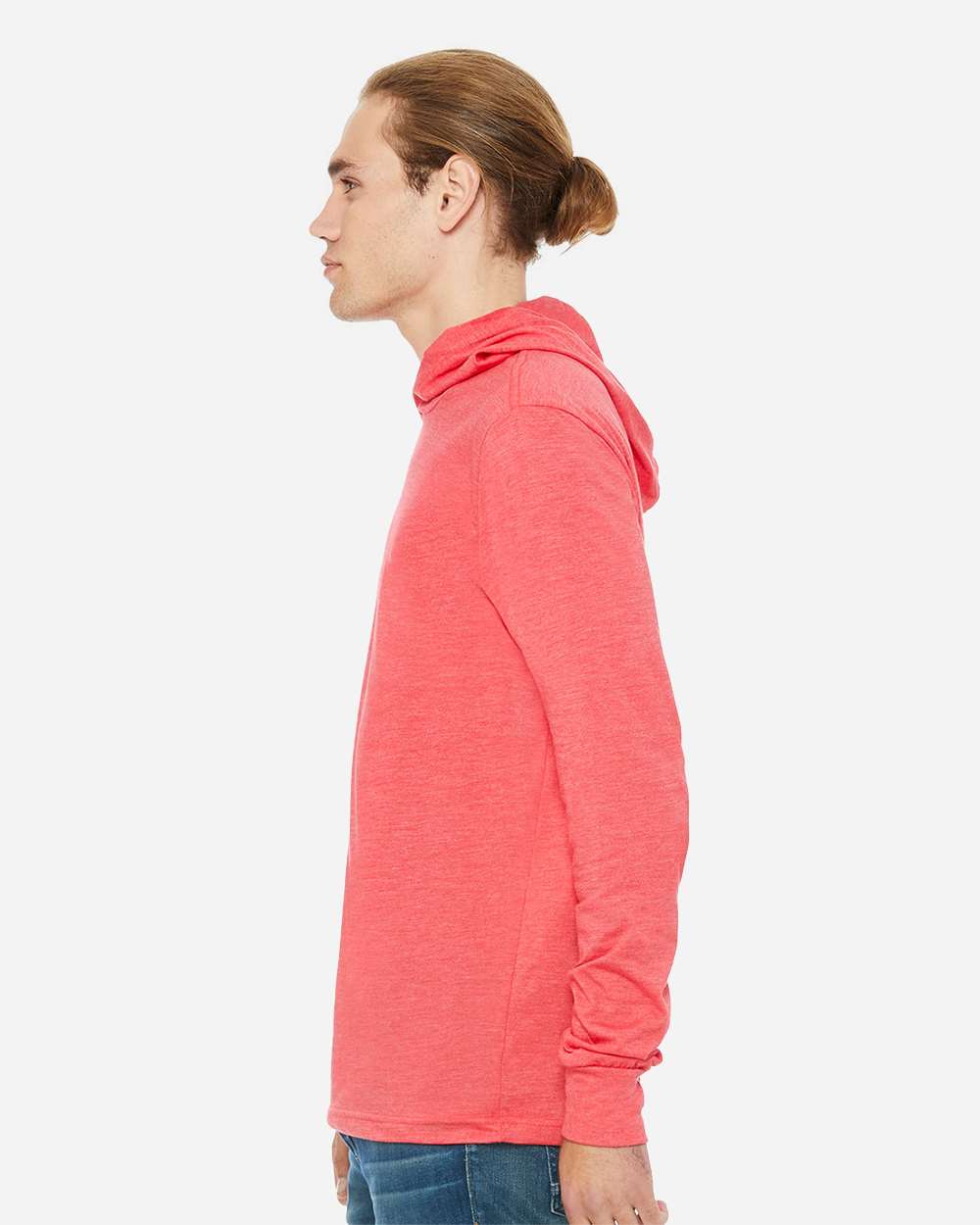 Unisex Jersey Hooded Long Sleeve Tee - OnModelSide - B82006712 - Heather Red