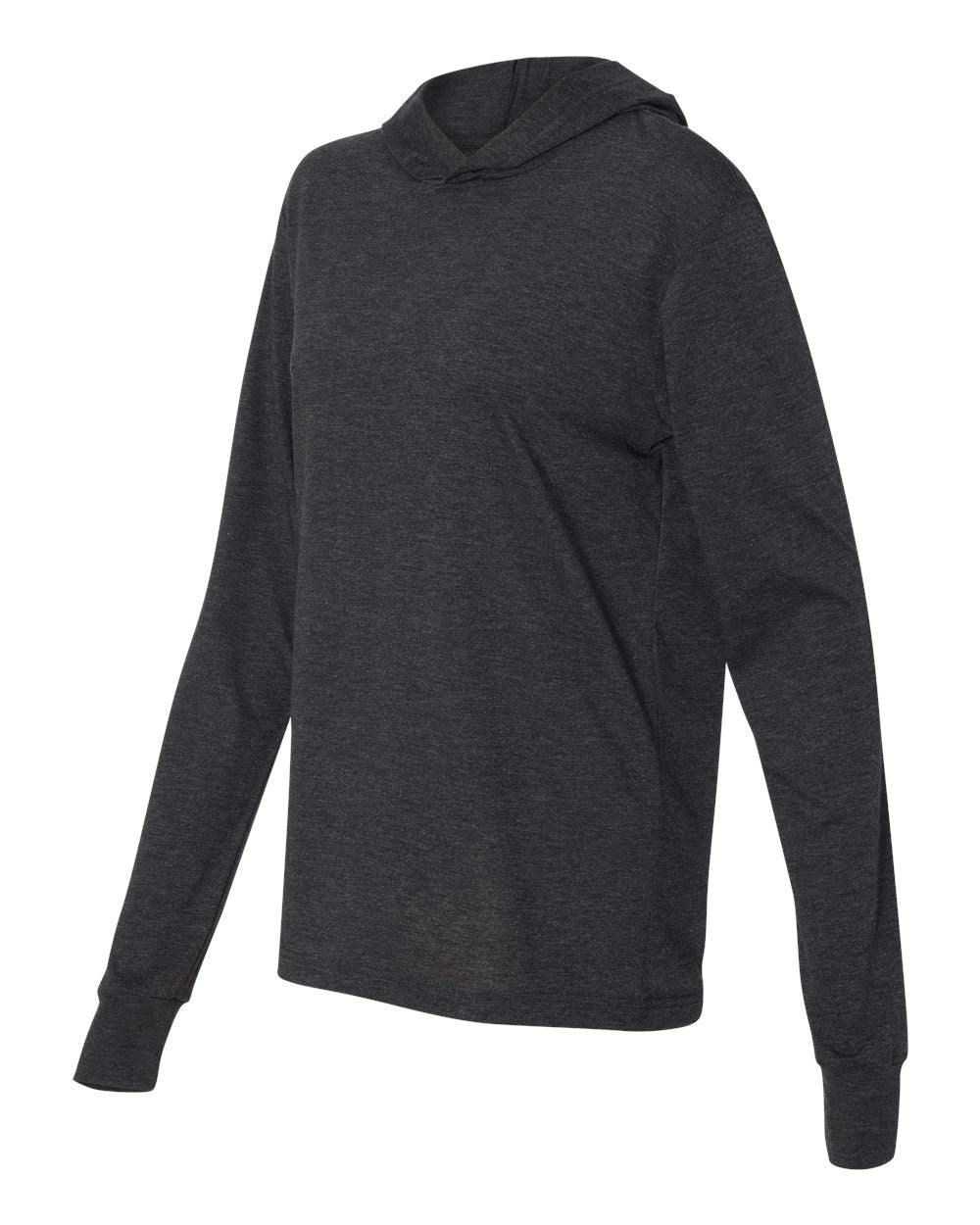 Unisex Jersey Hooded Long Sleeve Tee - Side - B82006102 - Charcoal Black Triblend