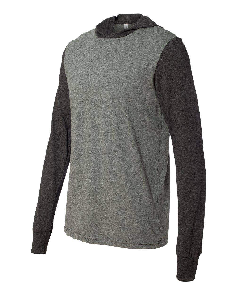 Unisex Jersey Hooded Long Sleeve Tee - Side - B82006352 - Deep Heather/ Dark Grey Heather