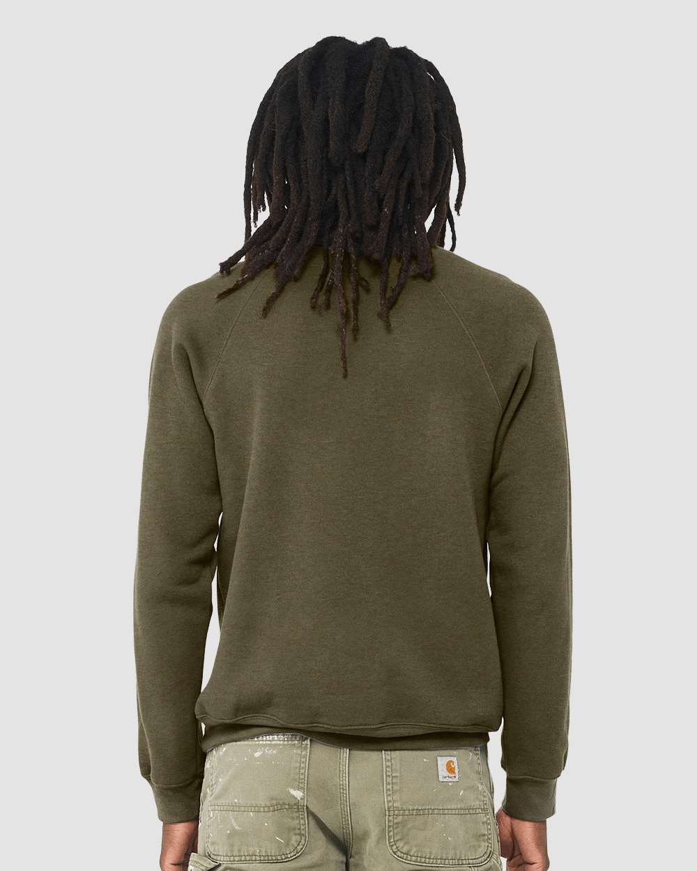 Unisex Sponge Fleece Raglan Crewneck Sweatshirt - OnModelBack - B85106032 - Heather Olive