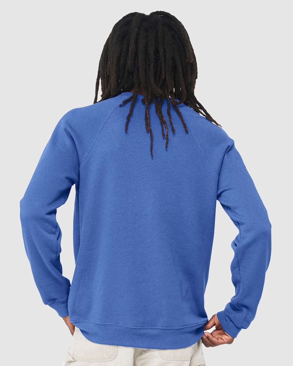 Unisex Sponge Fleece Raglan Crewneck Sweatshirt - OnModelBack - B85106052 - Heather True Royal