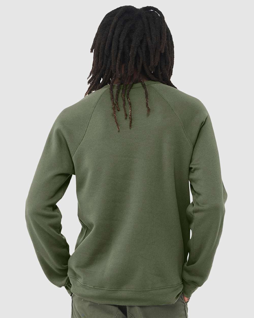 Unisex Sponge Fleece Raglan Crewneck Sweatshirt - OnModelBack - B85106082 - Military Green