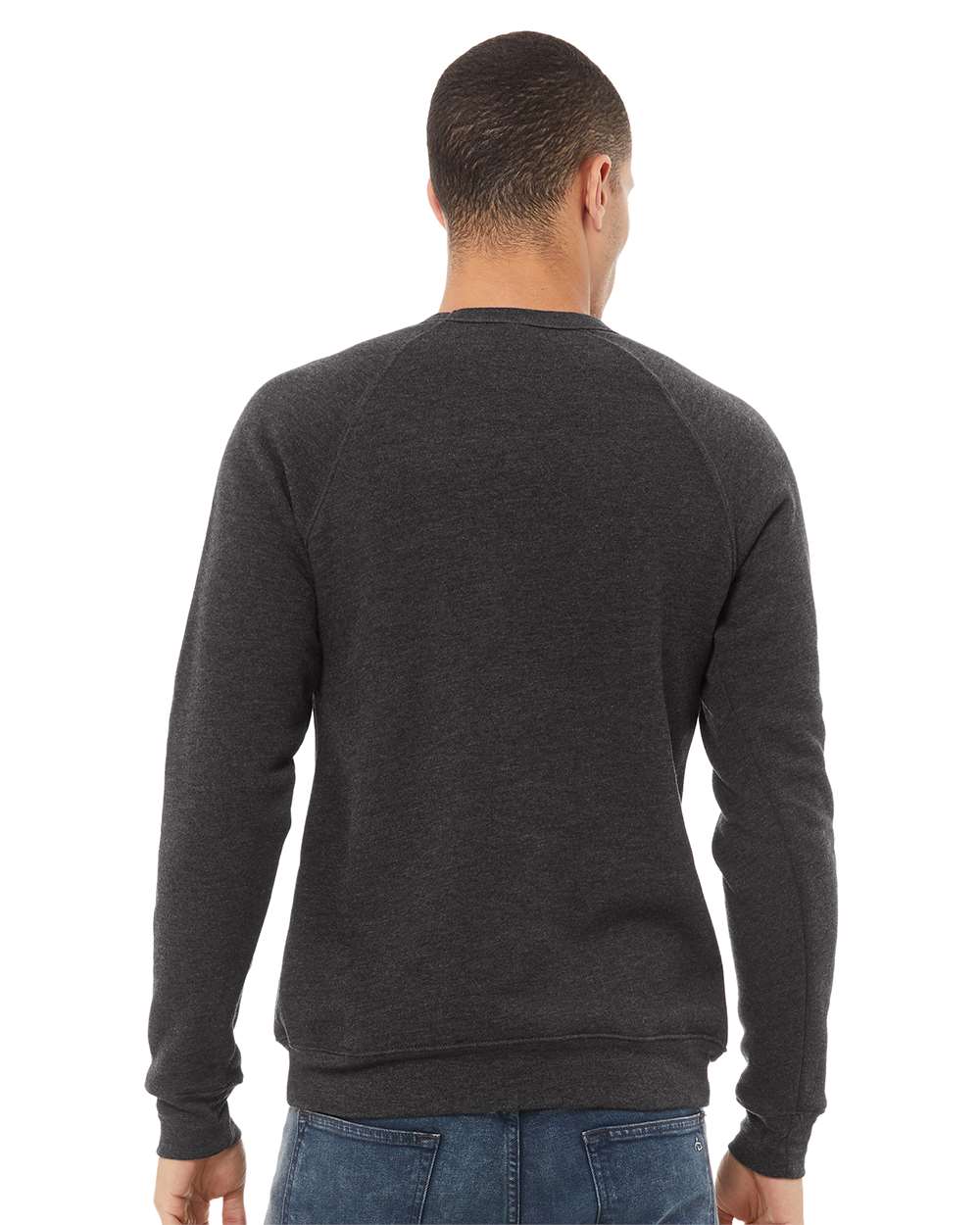 Unisex Sponge Fleece Raglan Crewneck Sweatshirt - OnModelBack - B85106102 - Dark Grey Heather