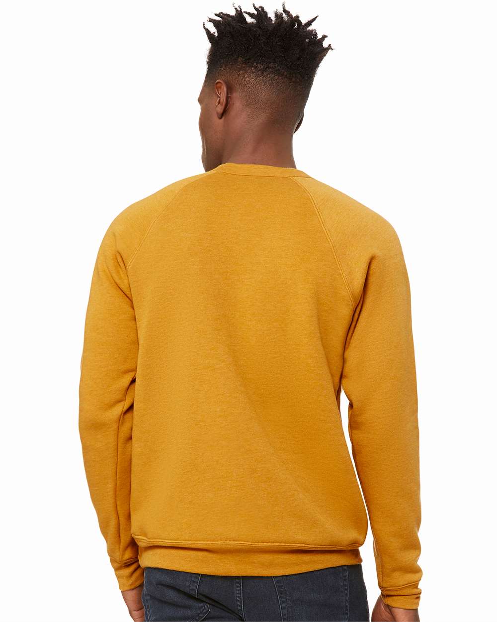 Unisex Sponge Fleece Raglan Crewneck Sweatshirt - OnModelBack - B85106402 - Heather Mustard