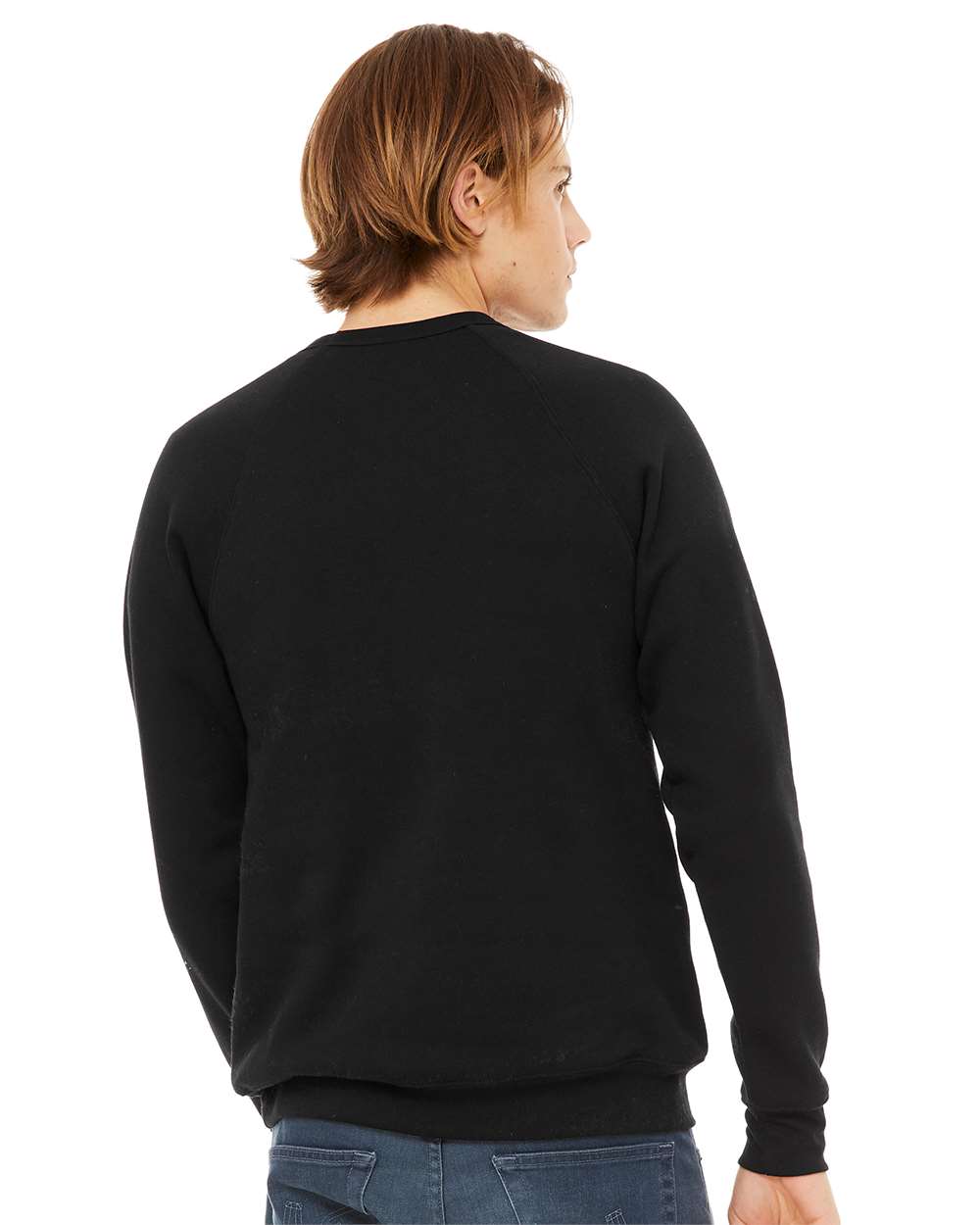 Unisex Sponge Fleece Raglan Crewneck Sweatshirt - OnModelBack - B85106492 - Black