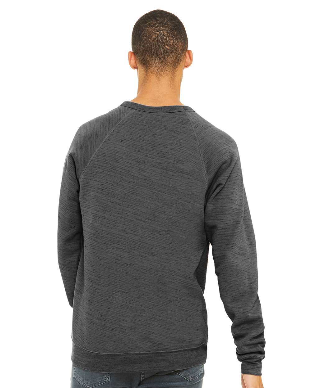 Unisex Sponge Fleece Raglan Crewneck Sweatshirt - OnModelBack - B85106512 - Dark Grey Marble