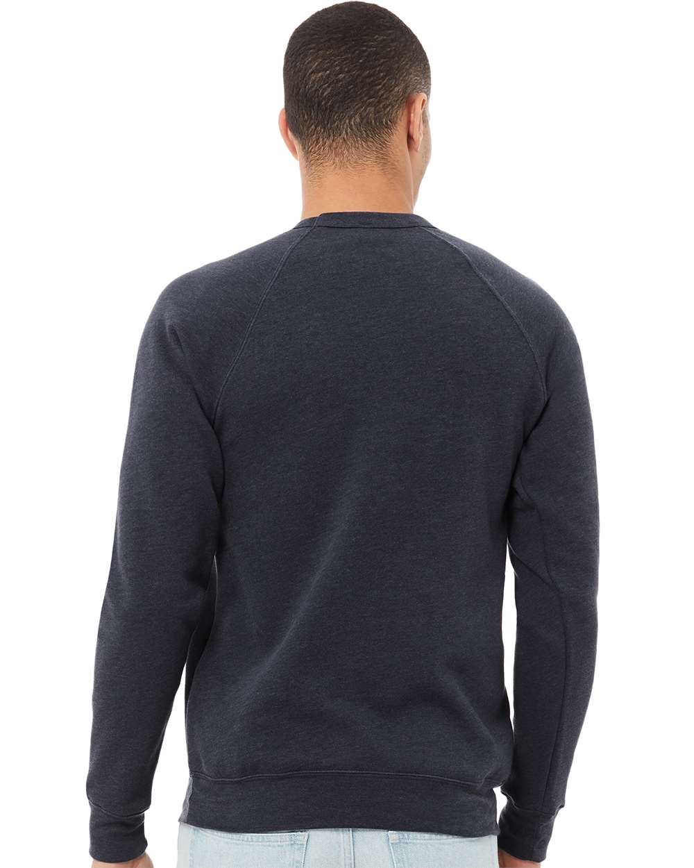 Unisex Sponge Fleece Raglan Crewneck Sweatshirt - OnModelBack - B85106632 - Heather Navy