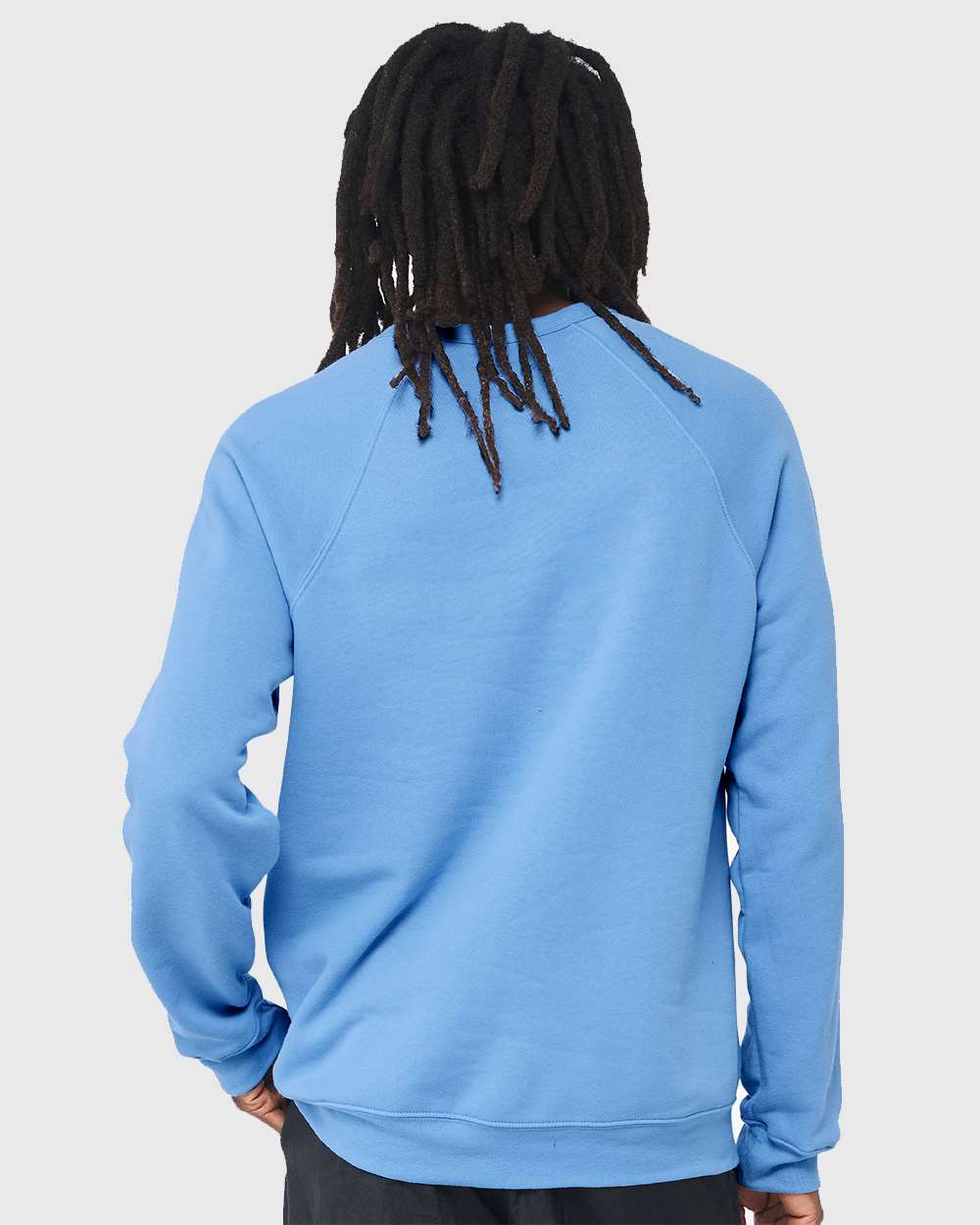 Unisex Sponge Fleece Raglan Crewneck Sweatshirt - OnModelBack - B85106682 - Carolina Blue