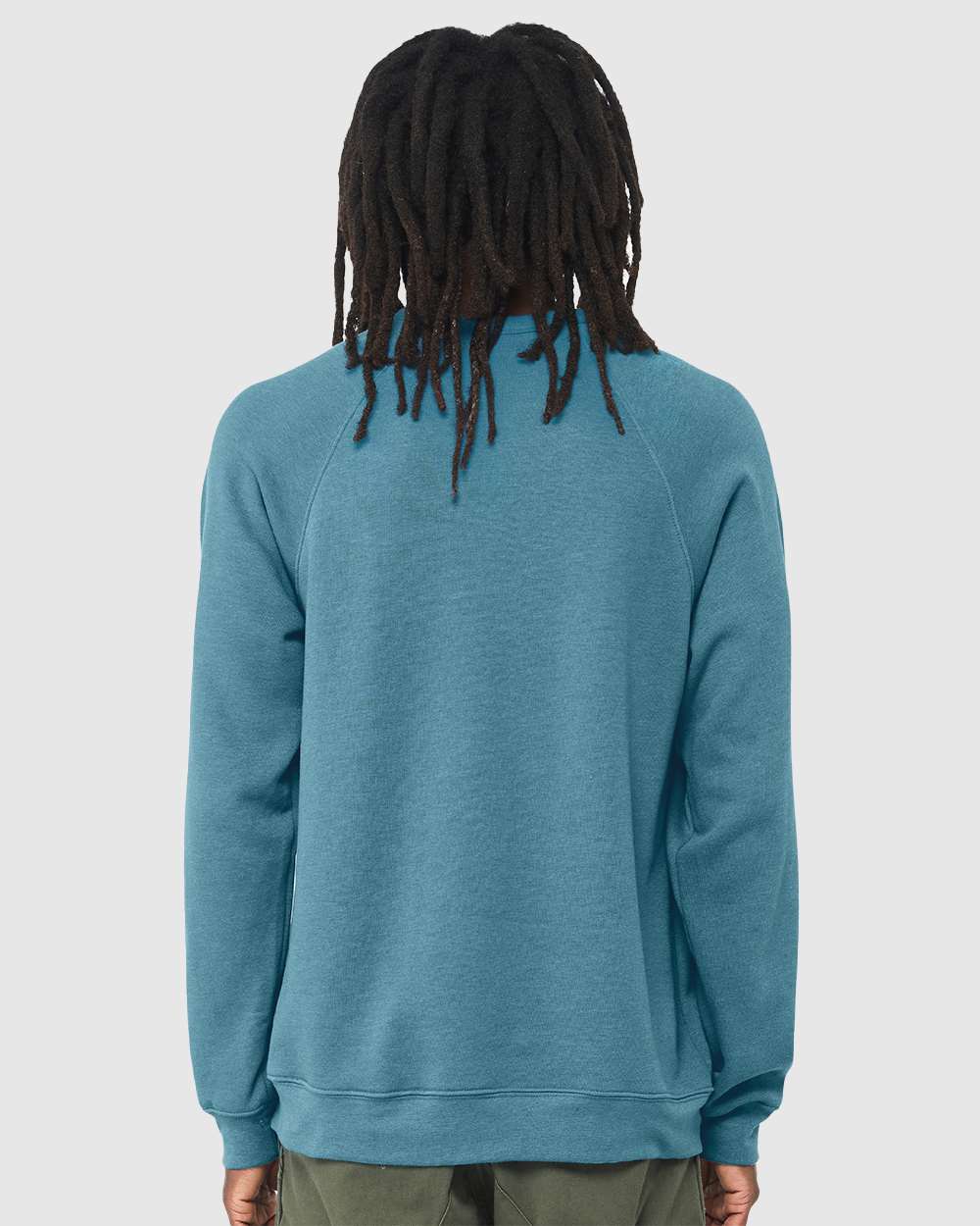 Unisex Sponge Fleece Raglan Crewneck Sweatshirt - OnModelBack - B85106762 - Heather Deep Teal