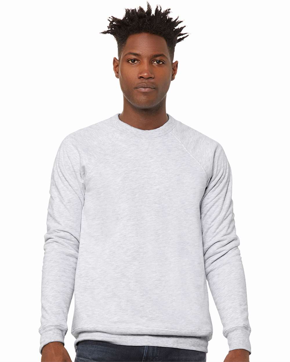 Unisex Sponge Fleece Raglan Crewneck Sweatshirt - OnModelFront - B85106022 - Ash
