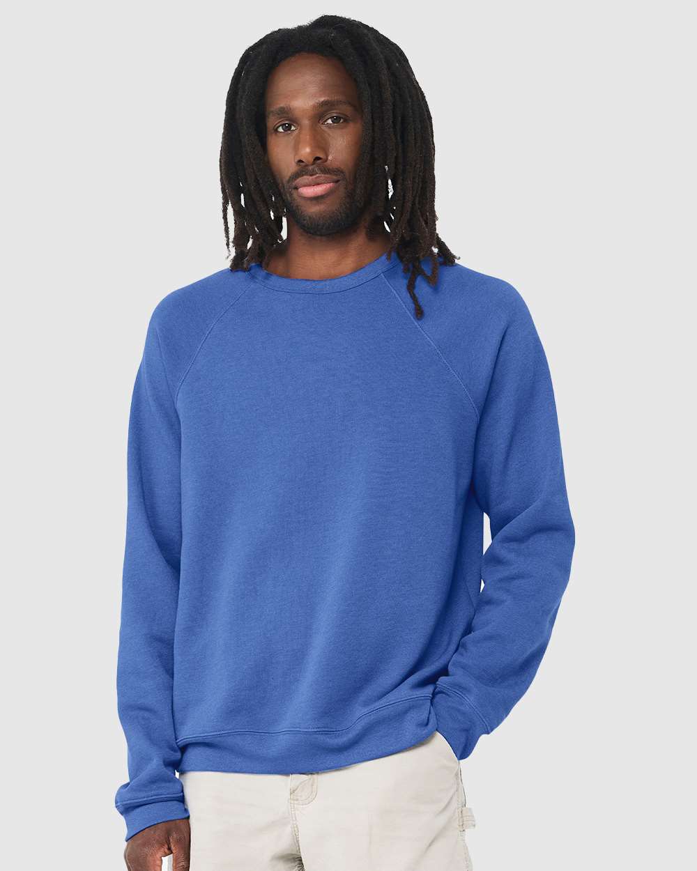 Unisex Sponge Fleece Raglan Crewneck Sweatshirt - OnModelFront - B85106052 - Heather True Royal