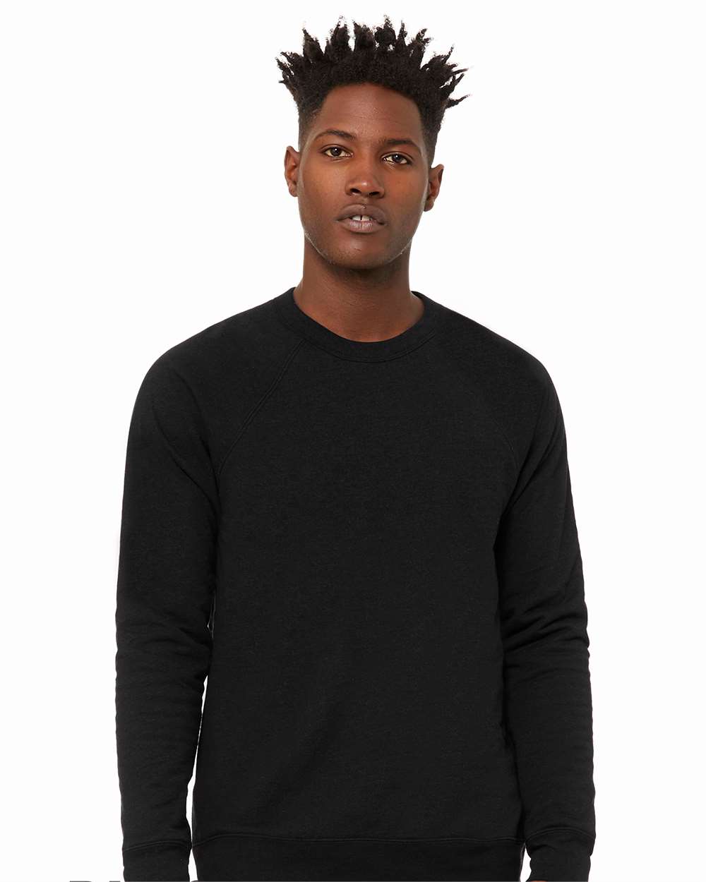 Unisex Sponge Fleece Raglan Crewneck Sweatshirt - OnModelFront - B85106062 - Black Heather