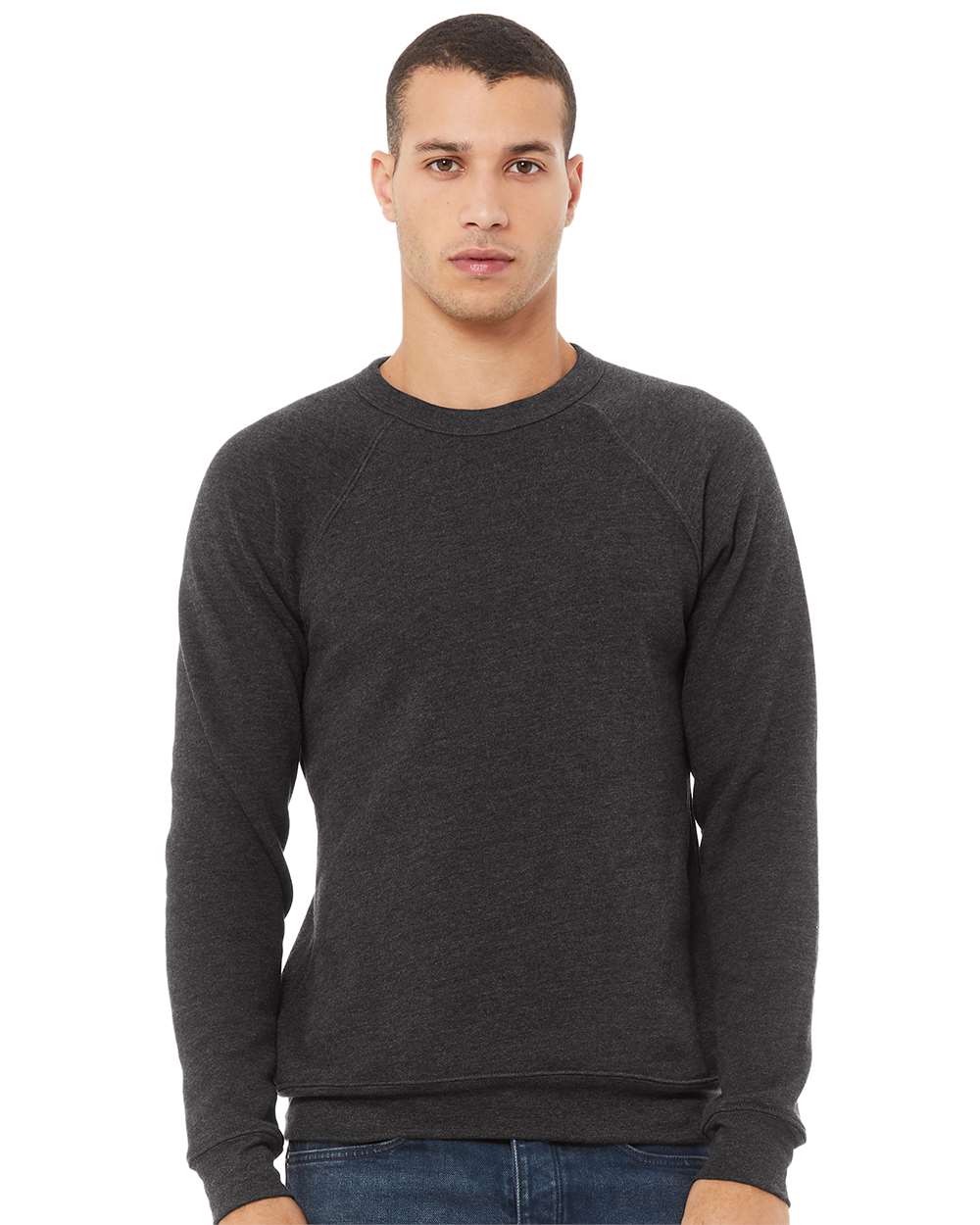 Unisex Sponge Fleece Raglan Crewneck Sweatshirt - OnModelFront - B85106102 - Dark Grey Heather