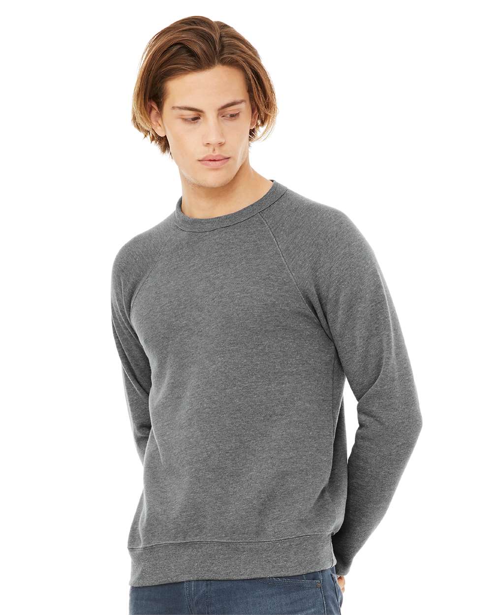 Unisex Sponge Fleece Raglan Crewneck Sweatshirt - OnModelFront - B85106112 - Deep Heather
