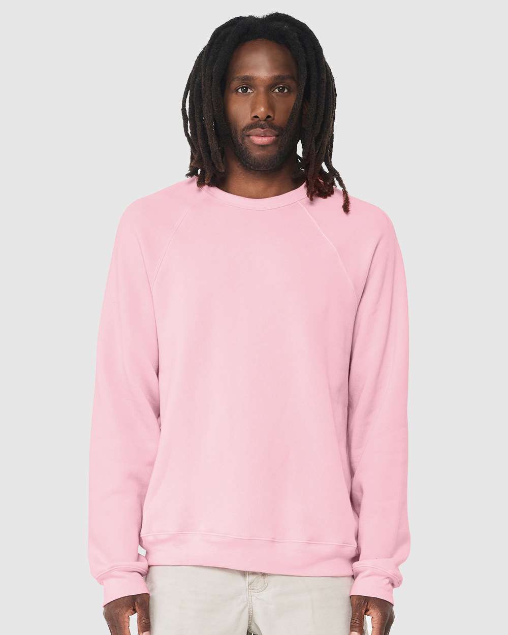 Unisex Sponge Fleece Raglan Crewneck Sweatshirt - OnModelFront - B85106122 - Pink