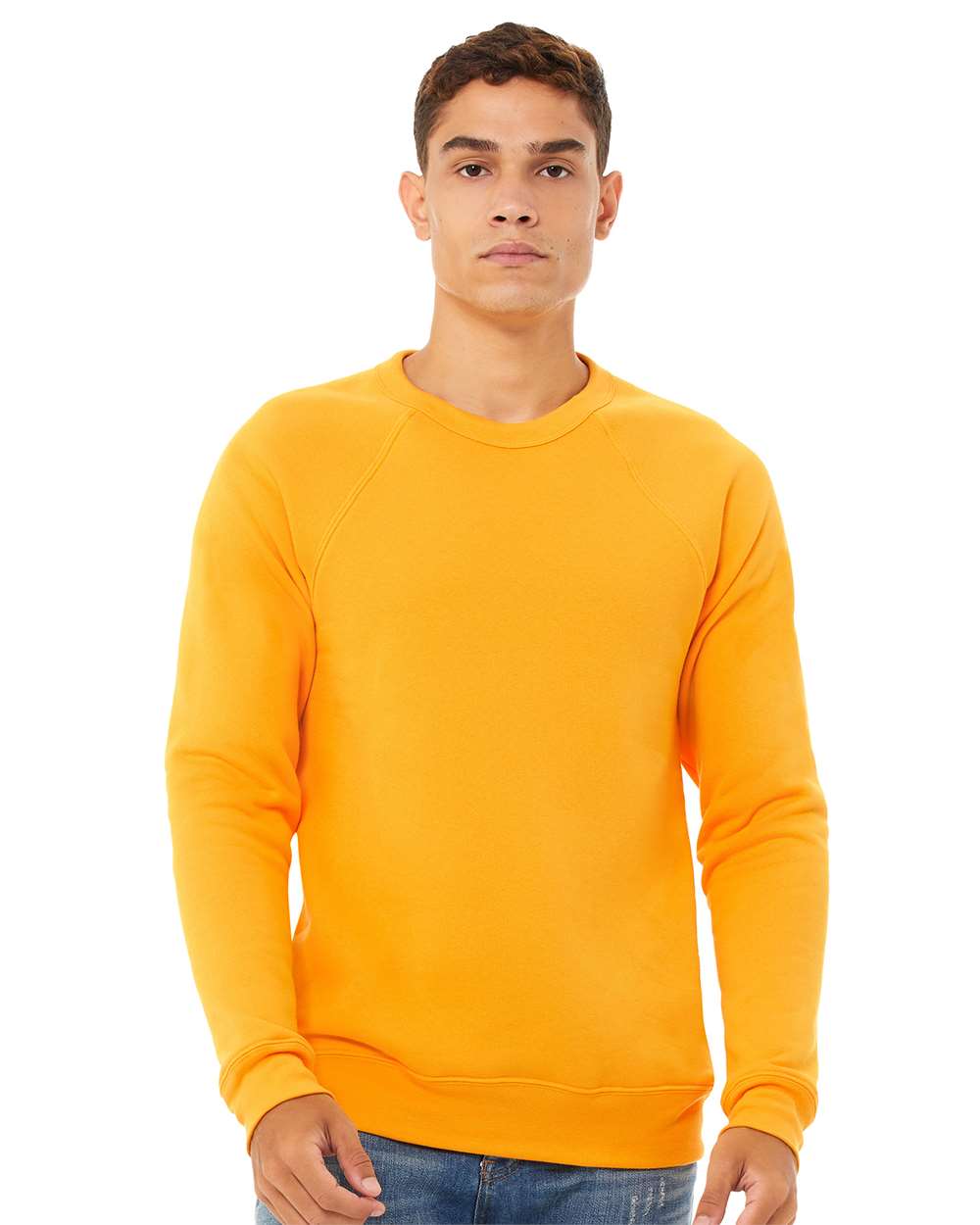 Unisex Sponge Fleece Raglan Crewneck Sweatshirt - OnModelFront - B85106142 - Gold