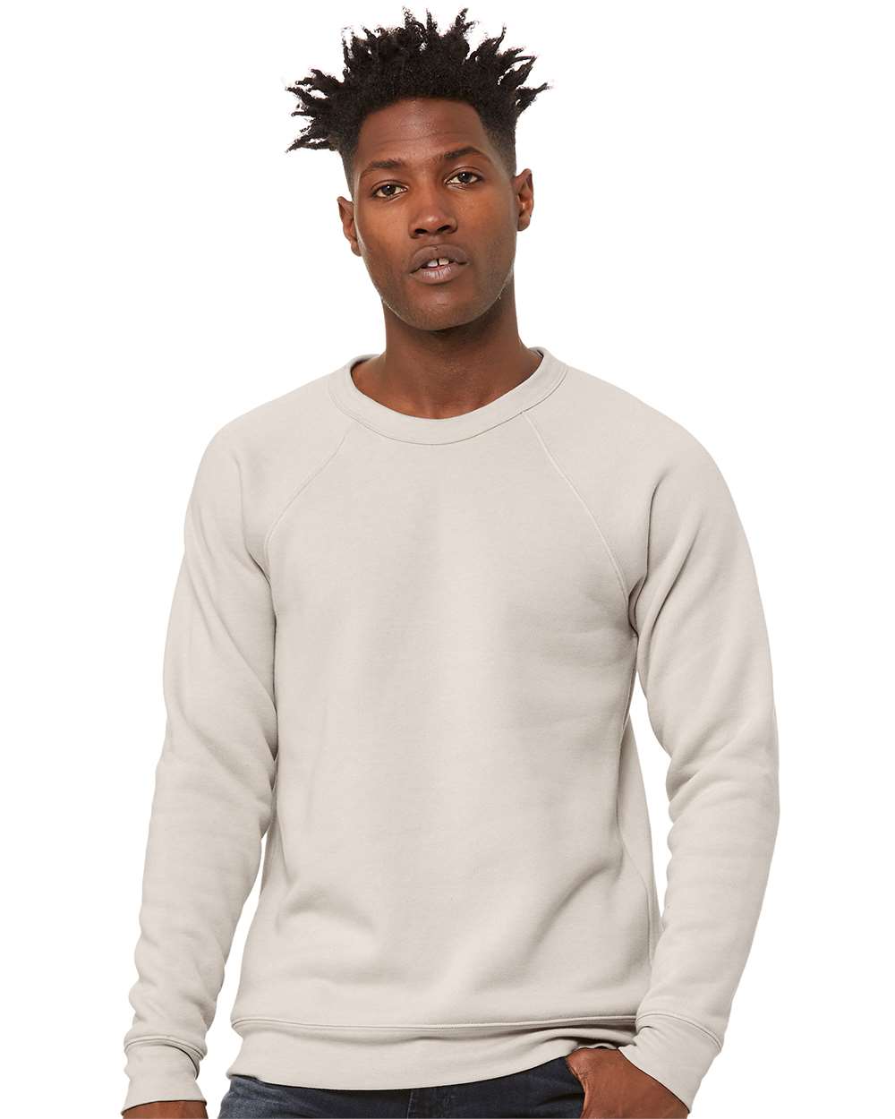 Unisex Sponge Fleece Raglan Crewneck Sweatshirt - OnModelFront - B85106152 - Heather Dust