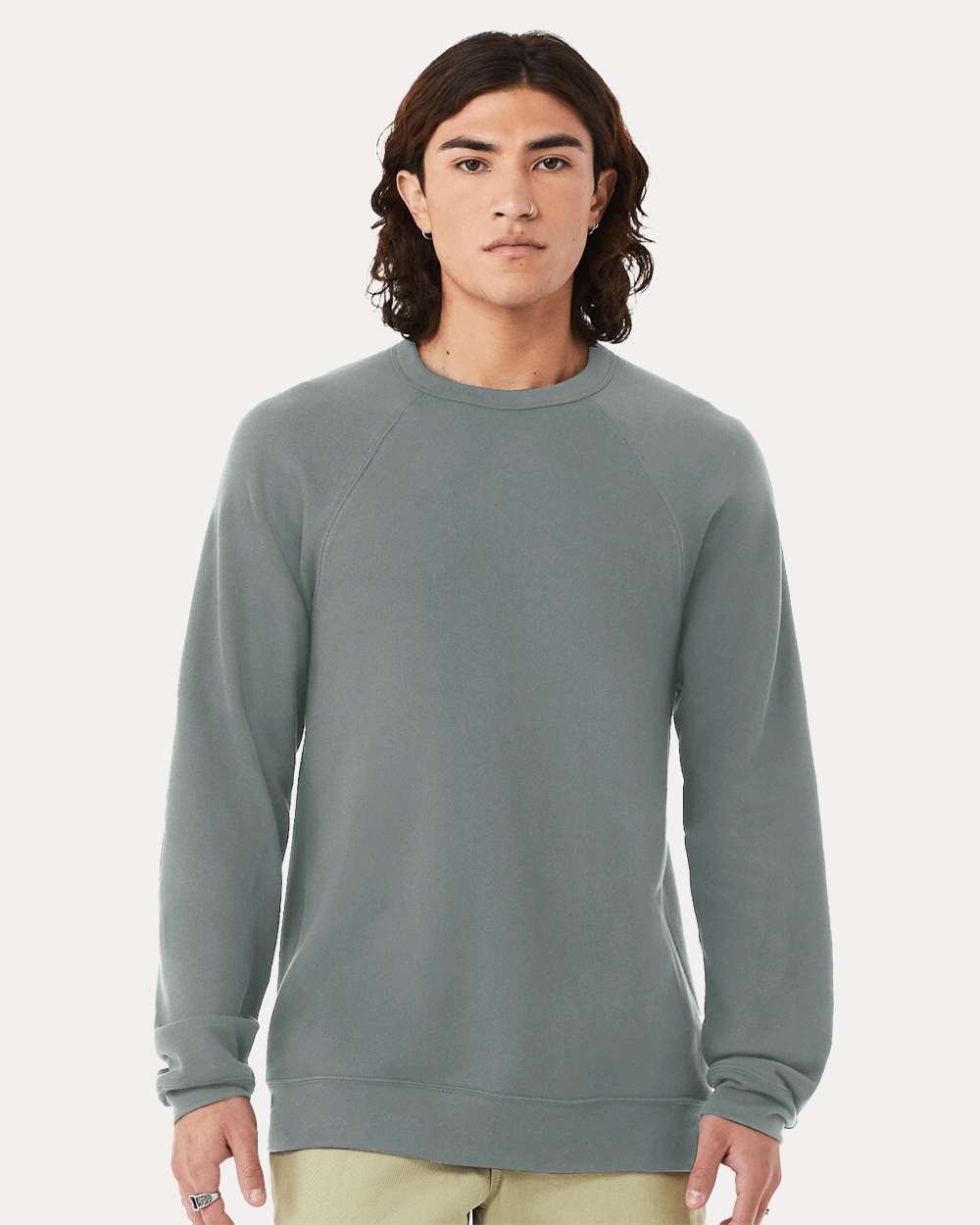 Unisex Sponge Fleece Raglan Crewneck Sweatshirt - OnModelFront - B85106182 - Blue Storm