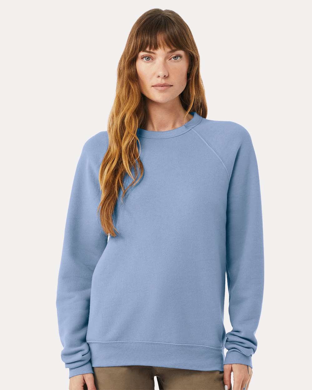 Unisex Sponge Fleece Raglan Crewneck Sweatshirt - OnModelFront - B85106192 - Lavender Blue
