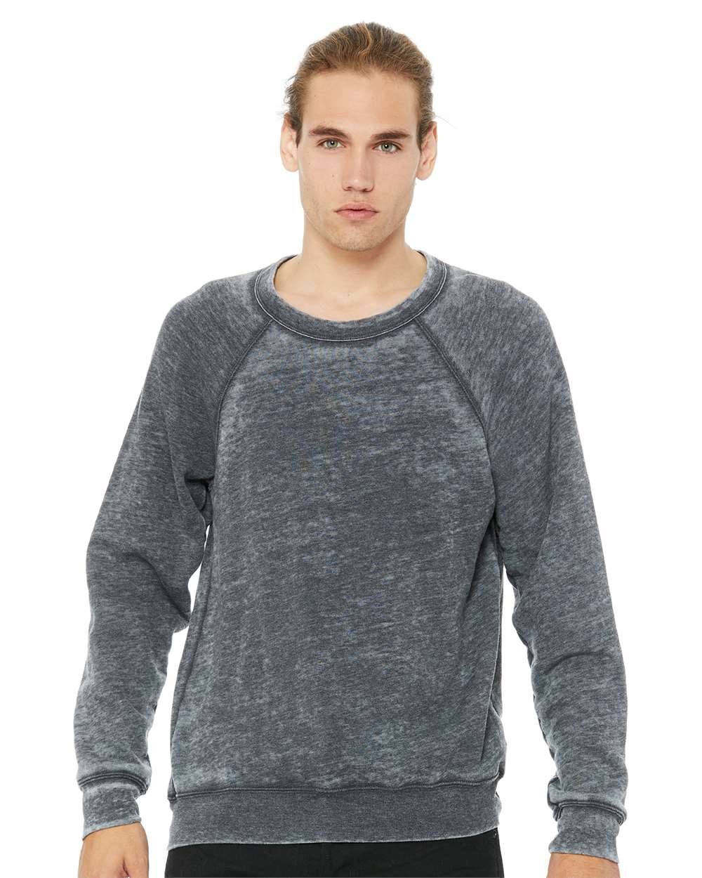 Unisex Sponge Fleece Raglan Crewneck Sweatshirt - OnModelFront - B85106352 - Grey Acid Wash