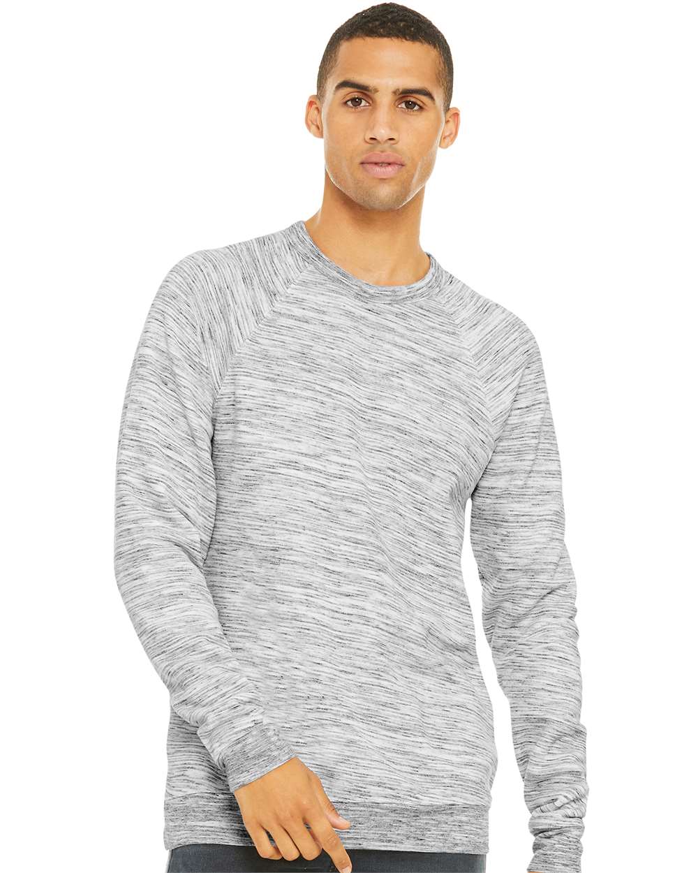 Unisex Sponge Fleece Raglan Crewneck Sweatshirt - OnModelFront - B85106362 - Light Grey Marble