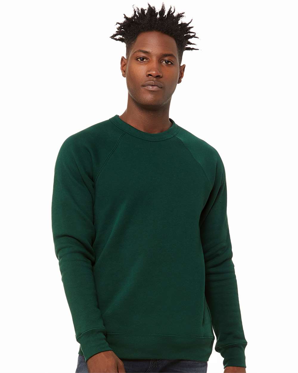 Unisex Sponge Fleece Raglan Crewneck Sweatshirt - OnModelFront - B85106522 - Forest