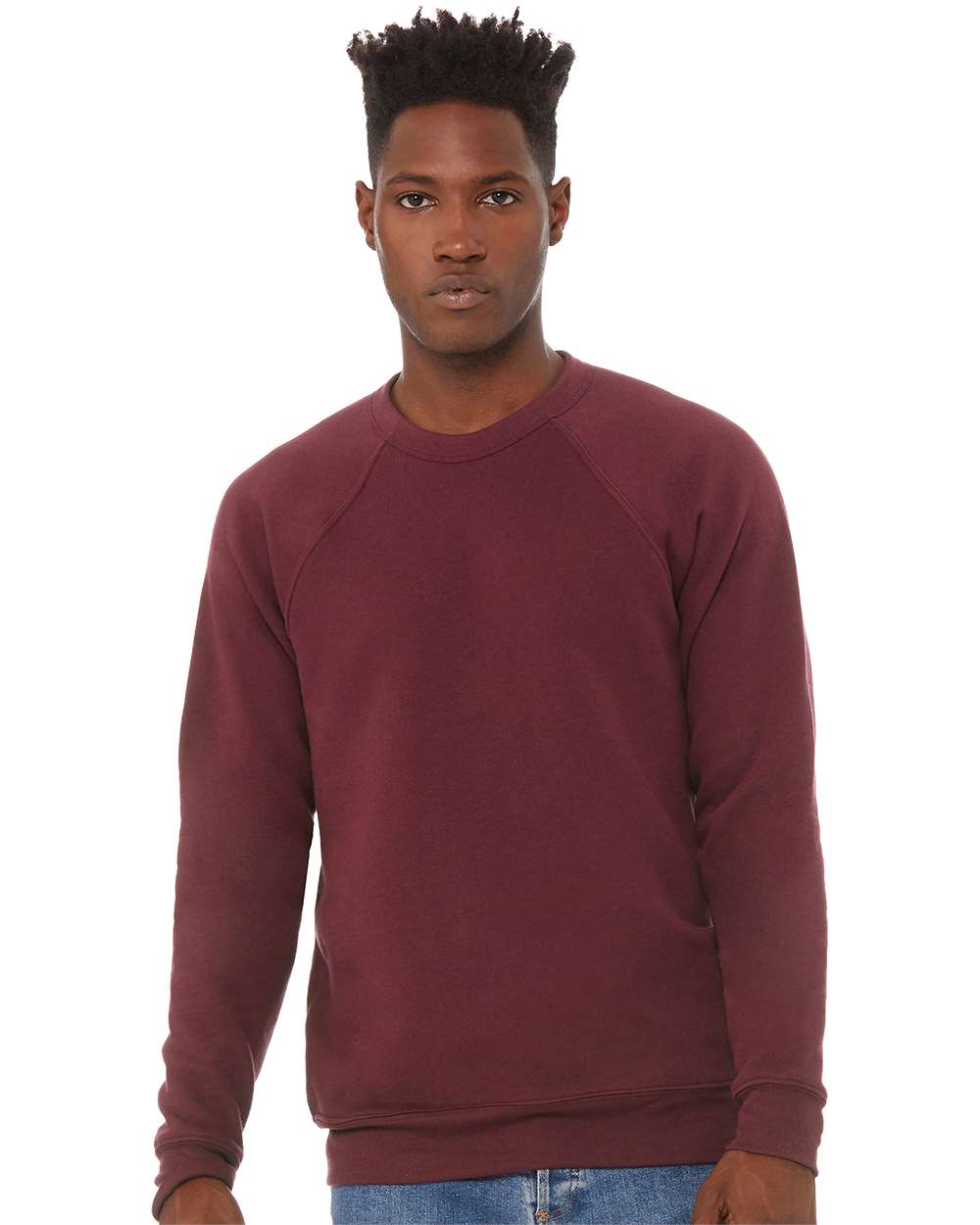 Unisex Sponge Fleece Raglan Crewneck Sweatshirt - OnModelFront - B85106532 - Maroon