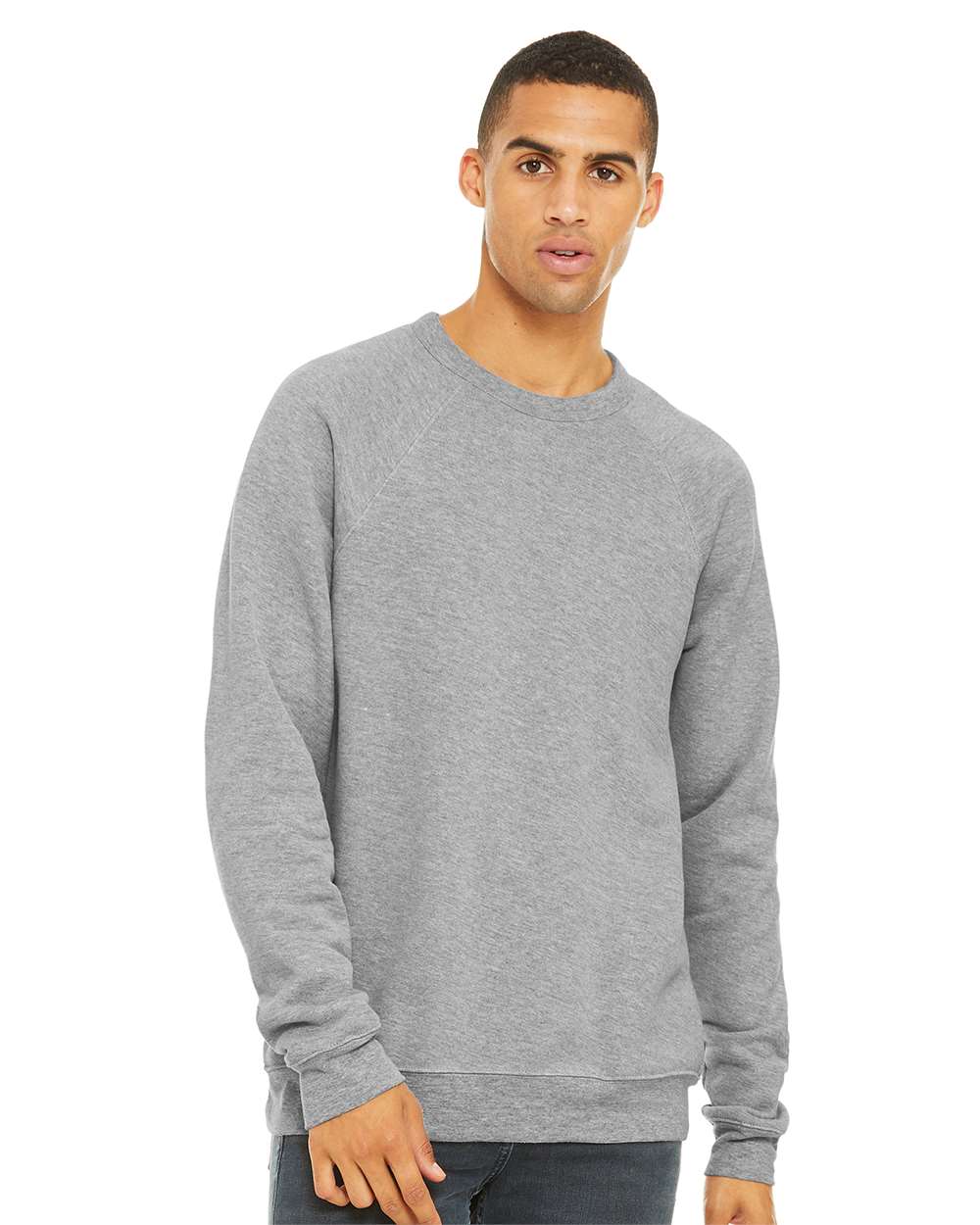 Unisex Sponge Fleece Raglan Crewneck Sweatshirt - OnModelFront - B85106572 - Athletic Heather