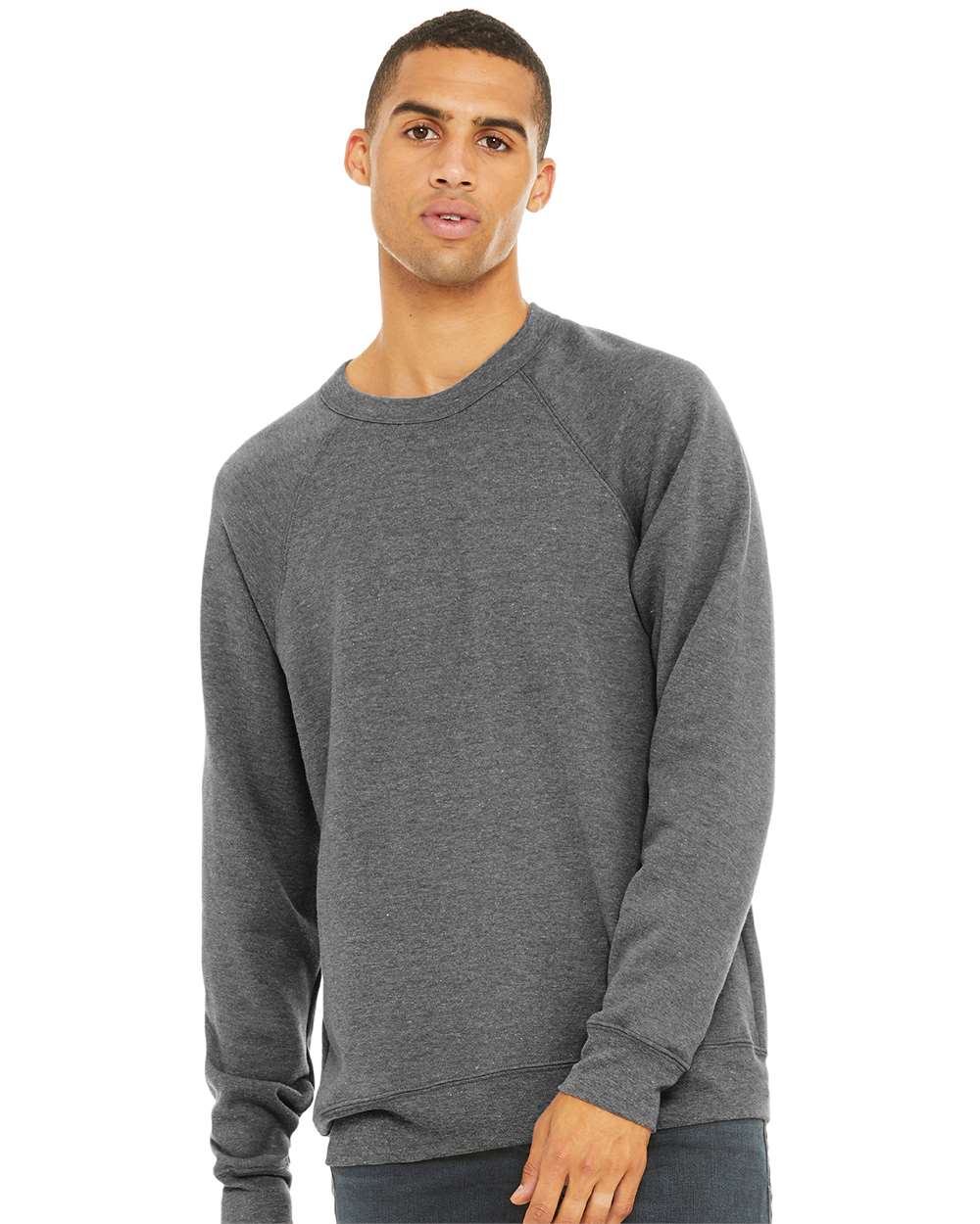 Unisex Sponge Fleece Raglan Crewneck Sweatshirt - OnModelFront - B85106582 - Grey Triblend