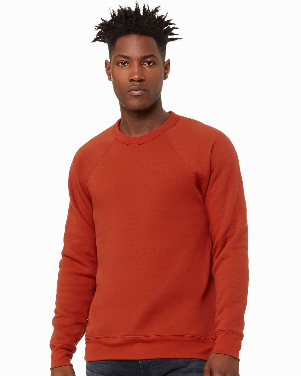 Unisex Sponge Fleece Raglan Crewneck Sweatshirt - OnModelFront - B85106612 - Brick