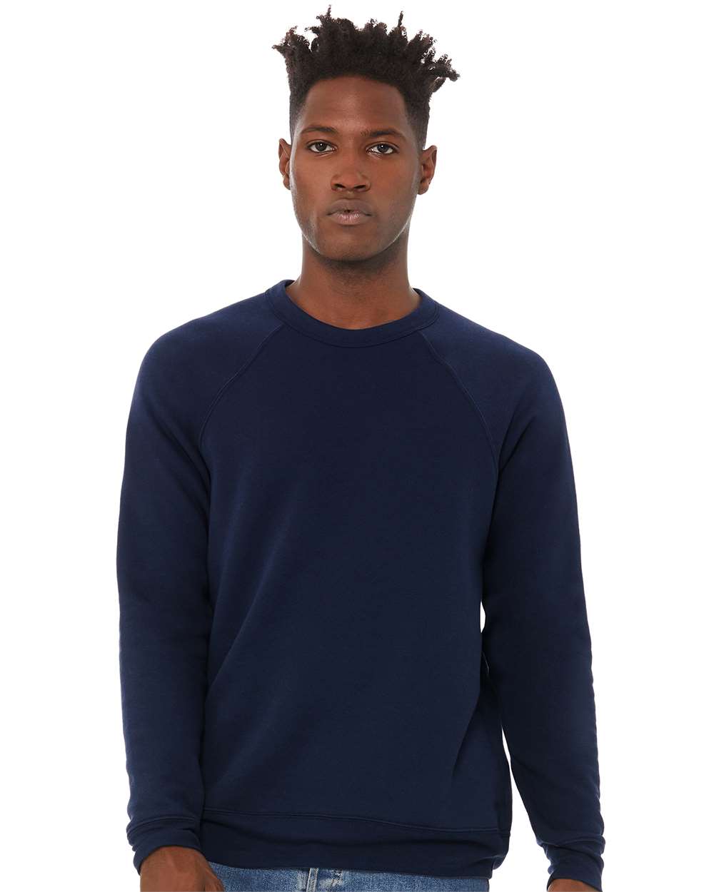 Unisex Sponge Fleece Raglan Crewneck Sweatshirt - OnModelFront - B85106662 - Navy
