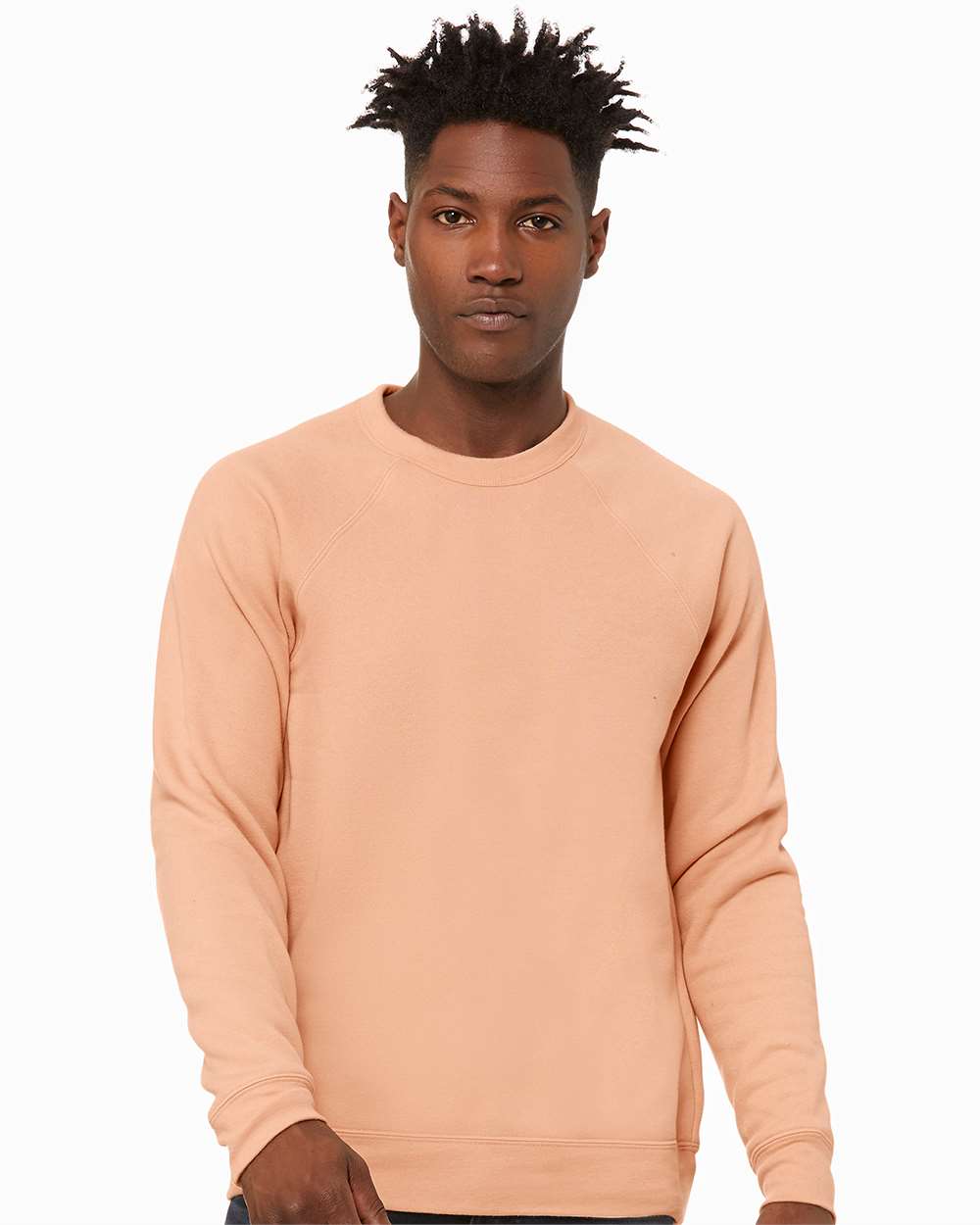 Unisex Sponge Fleece Raglan Crewneck Sweatshirt - OnModelFront - B85106672 - Peach
