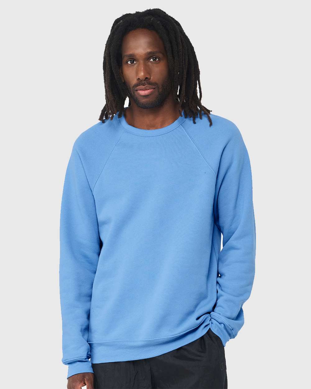 Unisex Sponge Fleece Raglan Crewneck Sweatshirt - OnModelFront - B85106682 - Carolina Blue