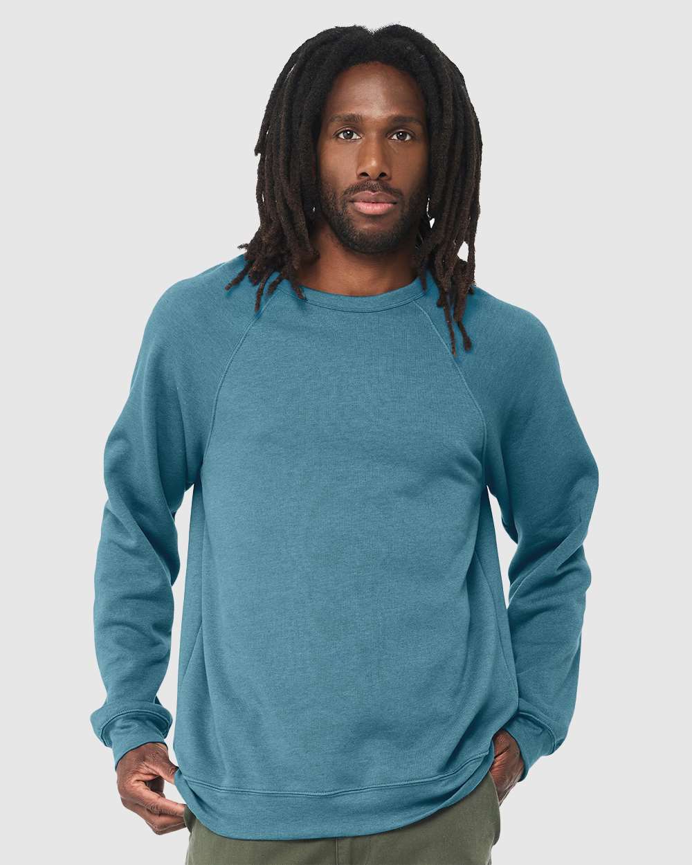 Unisex Sponge Fleece Raglan Crewneck Sweatshirt - OnModelFront - B85106762 - Heather Deep Teal