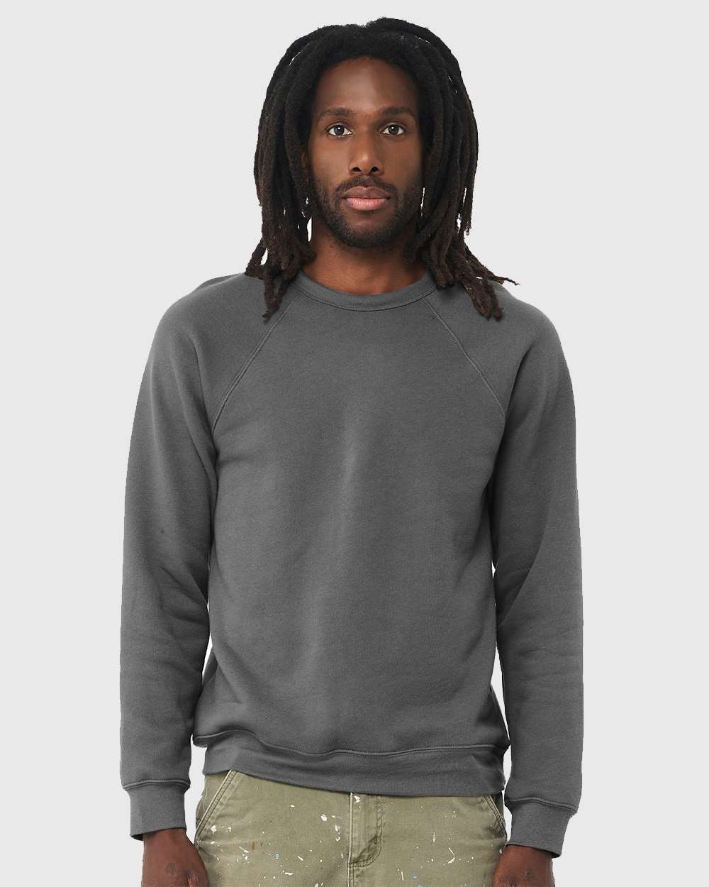 Unisex Sponge Fleece Raglan Crewneck Sweatshirt - OnModelFront - B85106852 - Asphalt