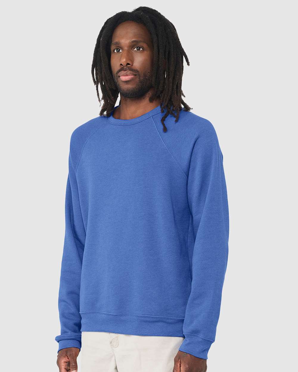 Unisex Sponge Fleece Raglan Crewneck Sweatshirt - OnModelSide - B85106052 - Heather True Royal