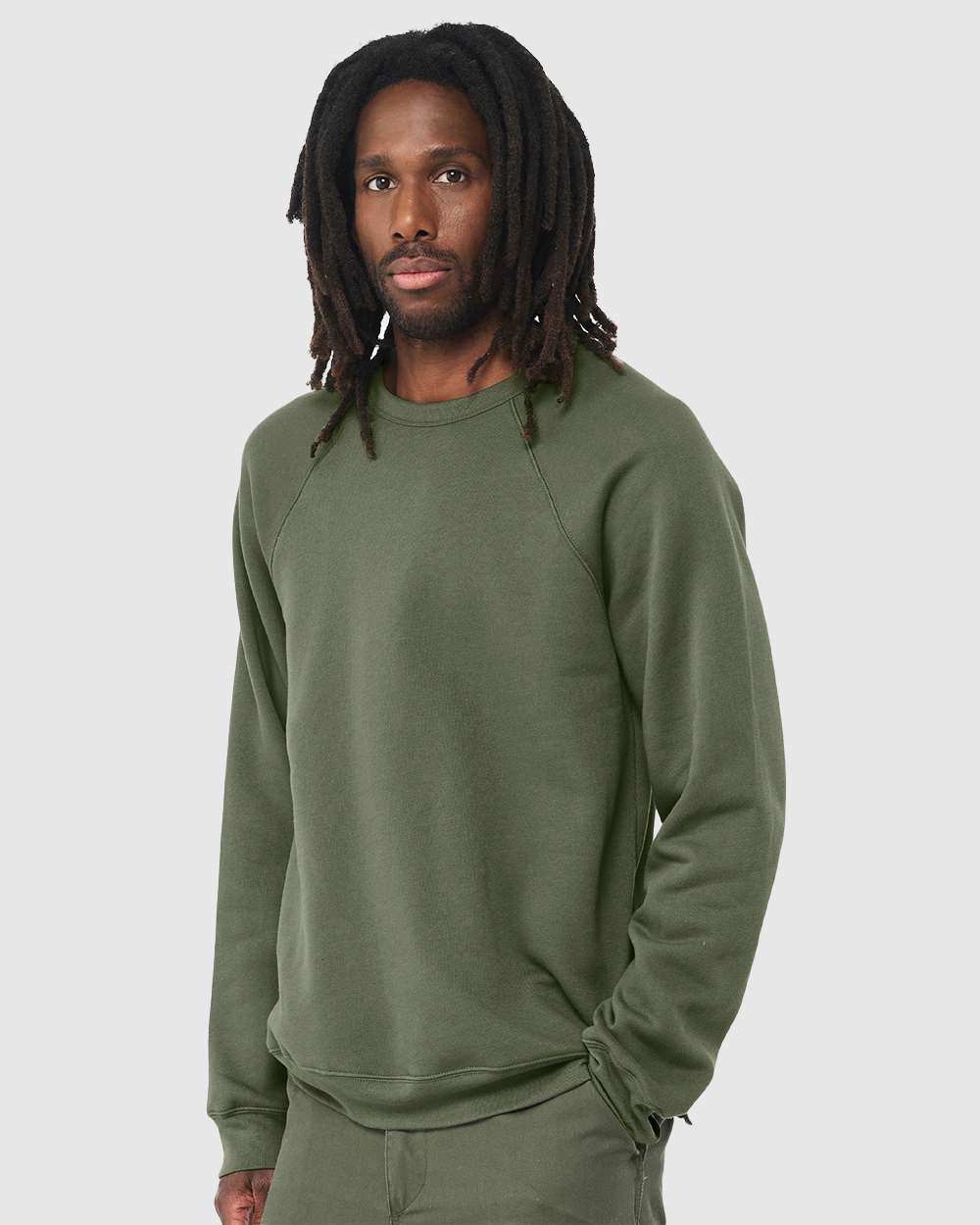 Unisex Sponge Fleece Raglan Crewneck Sweatshirt - OnModelSide - B85106082 - Military Green