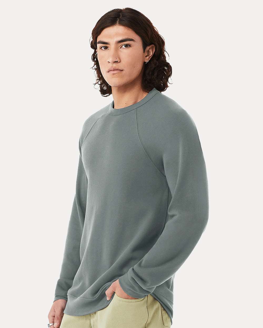Unisex Sponge Fleece Raglan Crewneck Sweatshirt - OnModelSide - B85106182 - Blue Storm