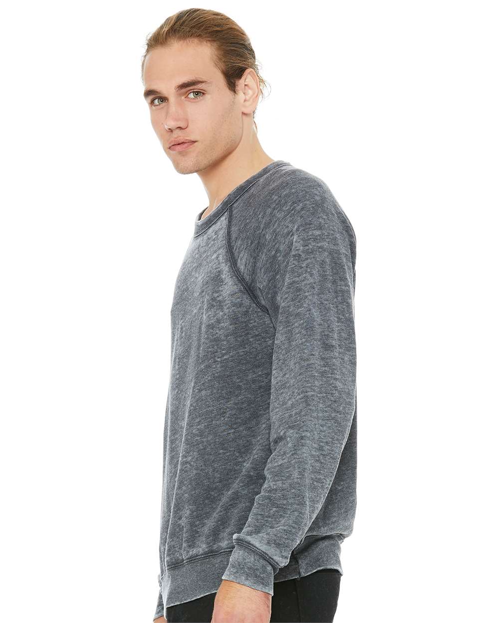 Unisex Sponge Fleece Raglan Crewneck Sweatshirt - OnModelSide - B85106352 - Grey Acid Wash