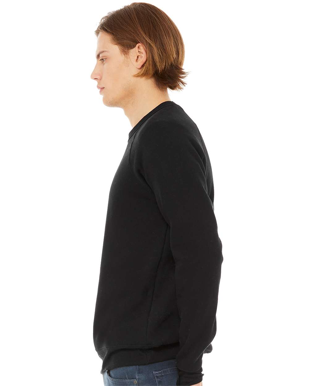 Unisex Sponge Fleece Raglan Crewneck Sweatshirt - OnModelSide - B85106492 - Black