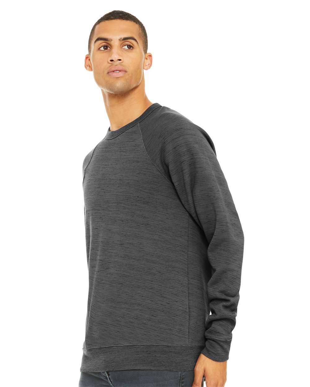 Unisex Sponge Fleece Raglan Crewneck Sweatshirt - OnModelSide - B85106512 - Dark Grey Marble