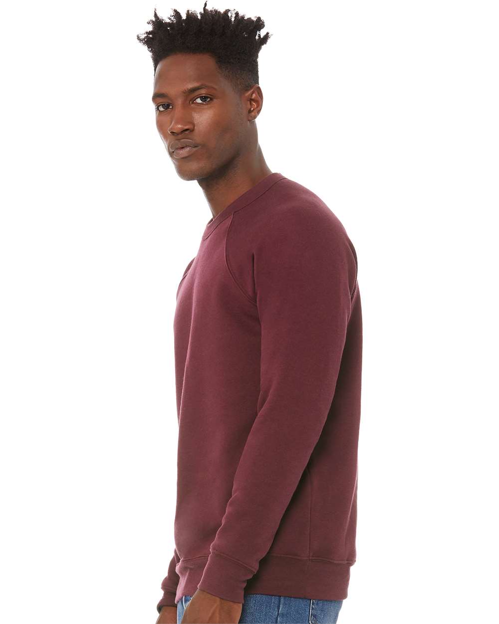 Unisex Sponge Fleece Raglan Crewneck Sweatshirt - OnModelSide - B85106532 - Maroon