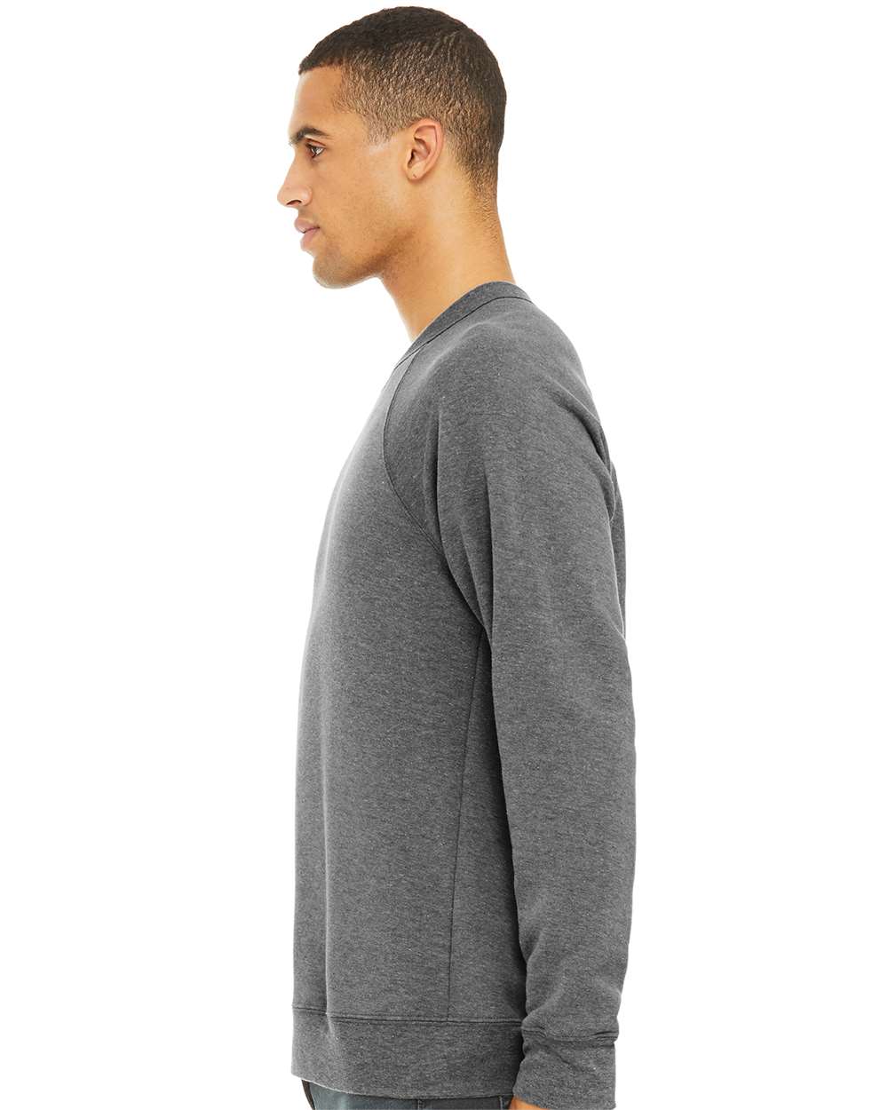 Unisex Sponge Fleece Raglan Crewneck Sweatshirt - OnModelSide - B85106582 - Grey Triblend