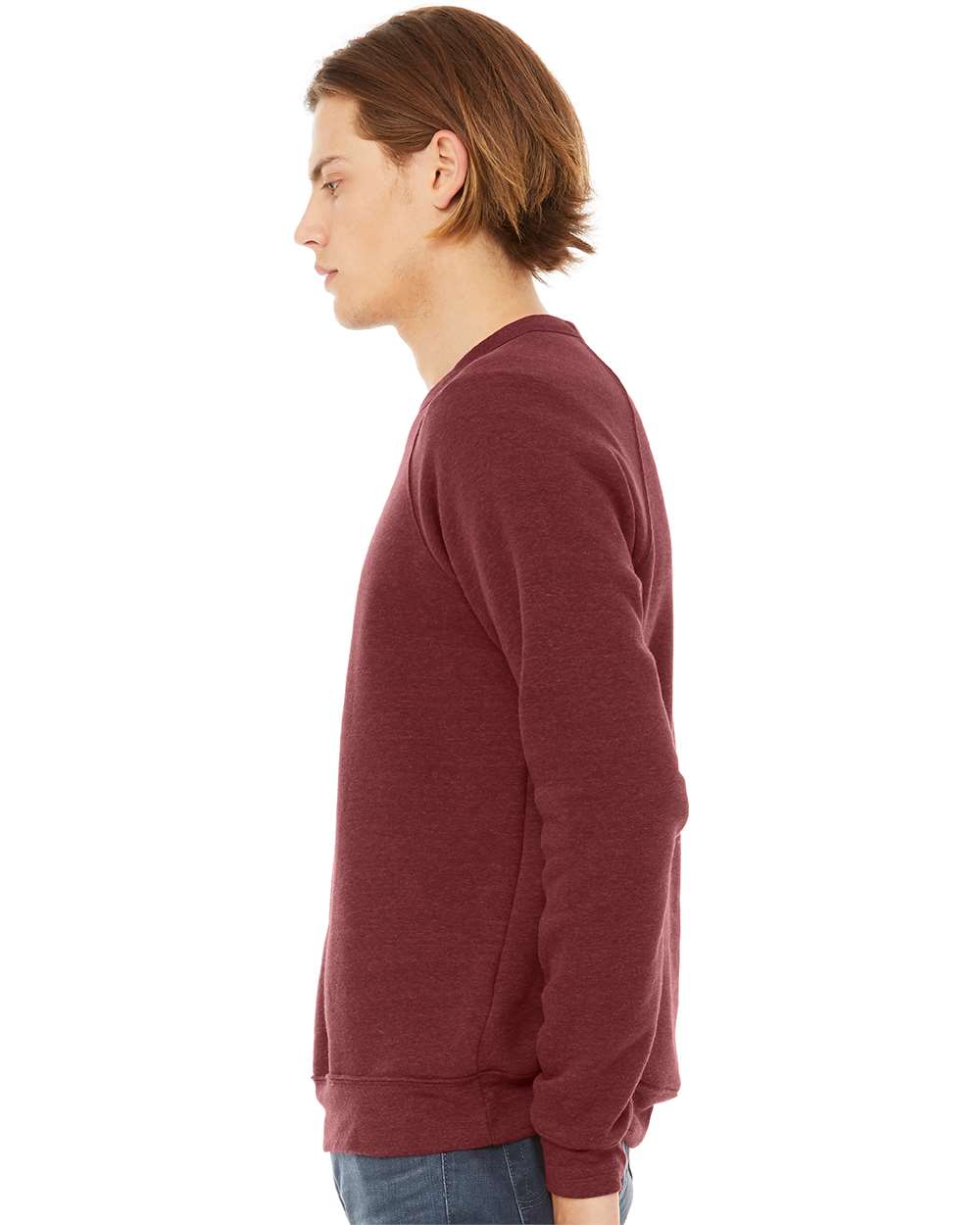 Unisex Sponge Fleece Raglan Crewneck Sweatshirt - OnModelSide - B85106702 - Cardinal Triblend