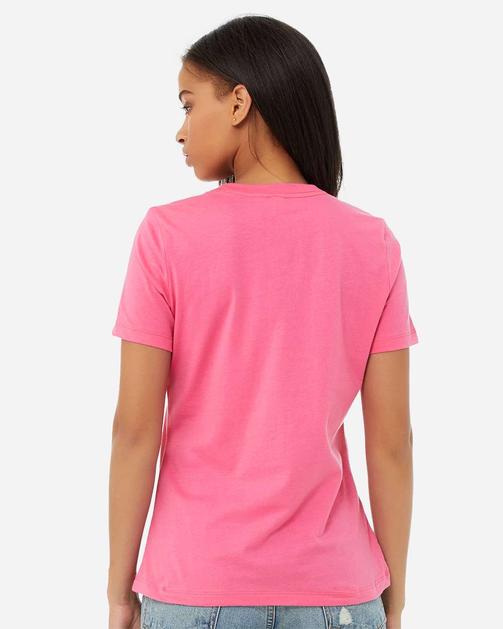 Women’s Relaxed Jersey Tee - OnModelBack - B86906313 - Charity Pink