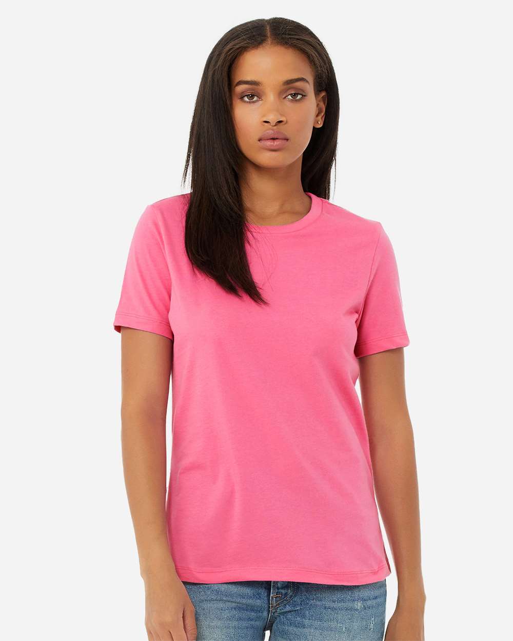 Women’s Relaxed Jersey Tee - OnModelFront - B86906313 - Charity Pink