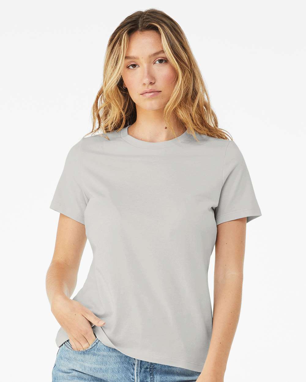 Women’s Relaxed Jersey Tee - OnModelFront - B86906403 - Silver