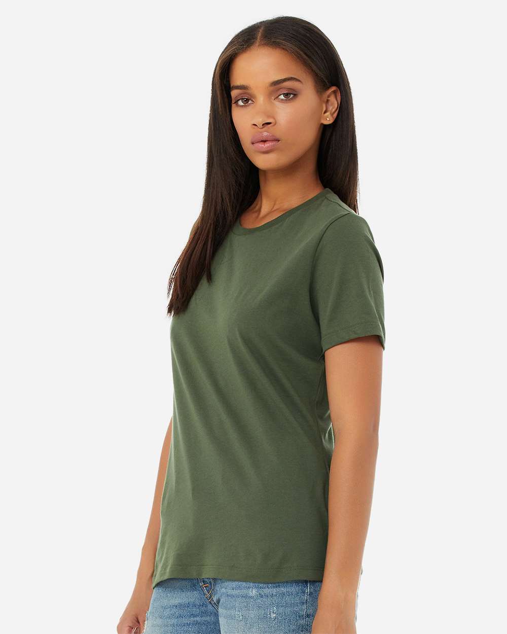 Women’s Relaxed Jersey Tee - OnModelSide - B86906063 - Military Green