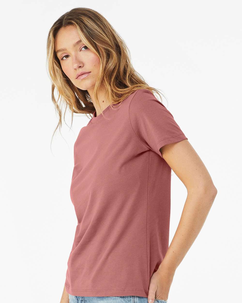 Women’s Relaxed Jersey Tee - OnModelSide - B86906233 - Mauve