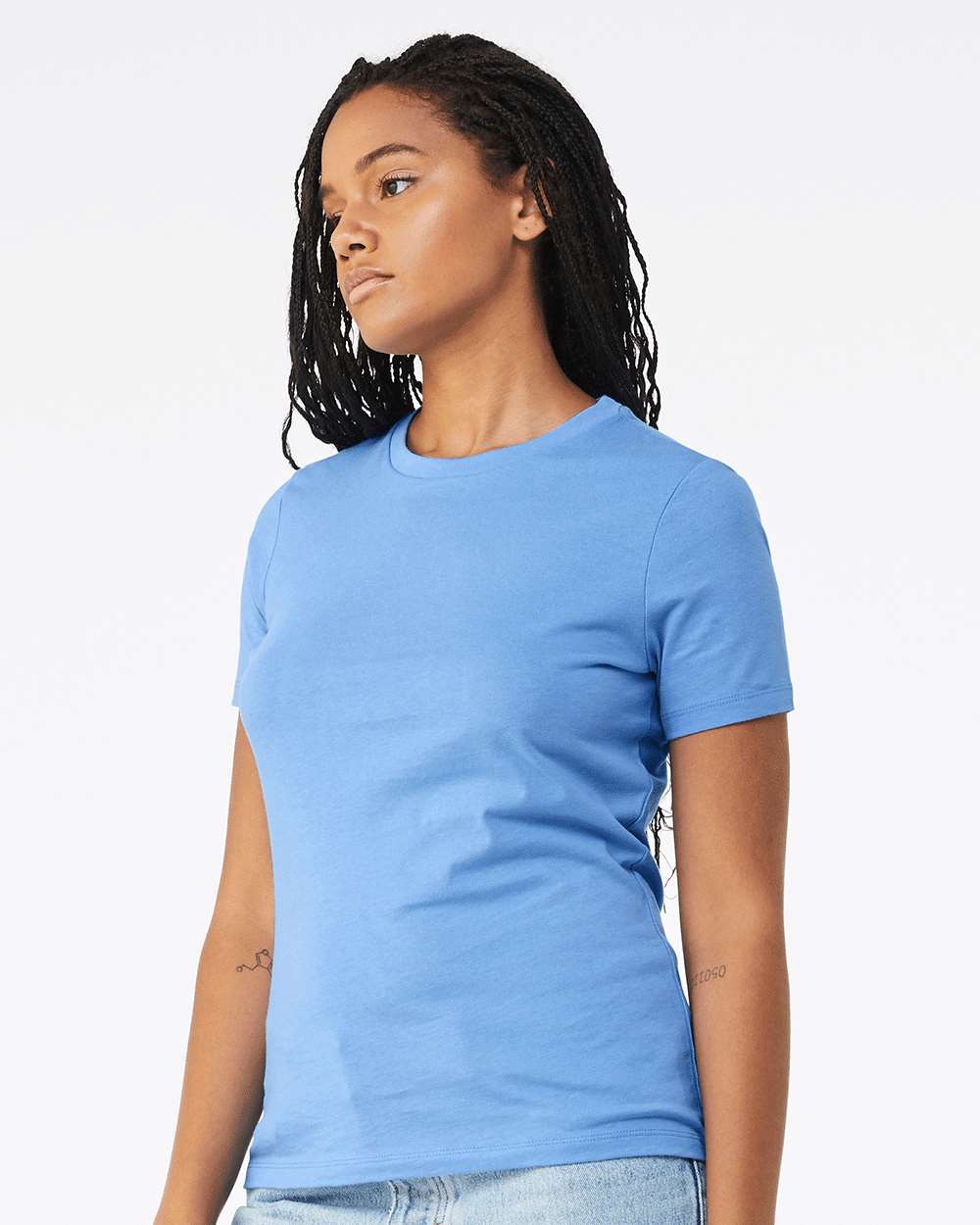 Women’s Relaxed Jersey Tee - OnModelSide - B86906853 - Carolina Blue